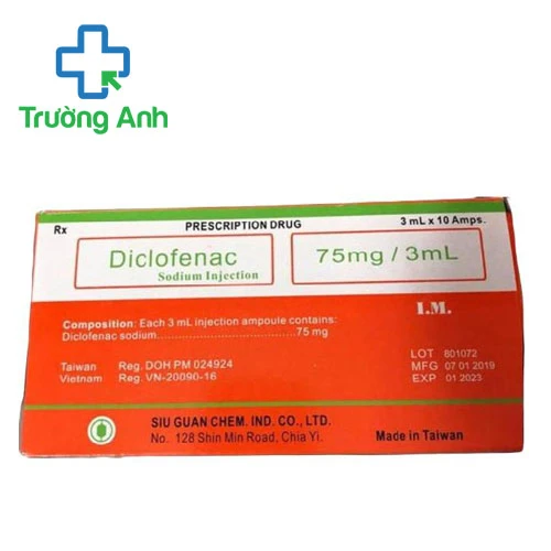 Diclofenac sodium Injection 75mg/3ml Siu Guan - Thuốc chống viêm xương khớp hiệu quả