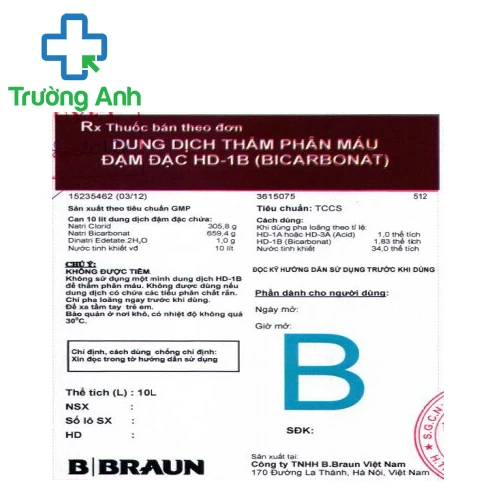 Dung dịch thẩm phân máu đậm đặc HD - 1B (Bicarbonat) hiệu quả của B. Braun