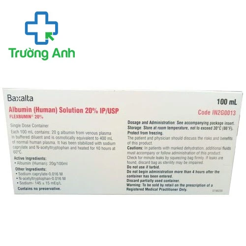 Flexbumin 20% Baxalta (100ml) - Thuốc điều trị giảm khối lượng tuần hoàn hiệu quả