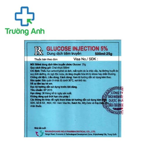 Glucose Injection 5% 500ml Shijiazhuang - Thuốc phòng và điều trị mất nước hiệu quả 