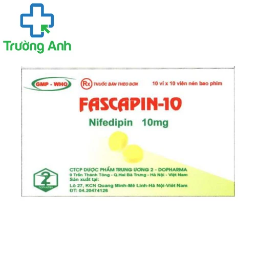 Fascapin-10 - Thuốc điều trị tăng huyết áp, dự phòng đau thắt ngực của Dopharma